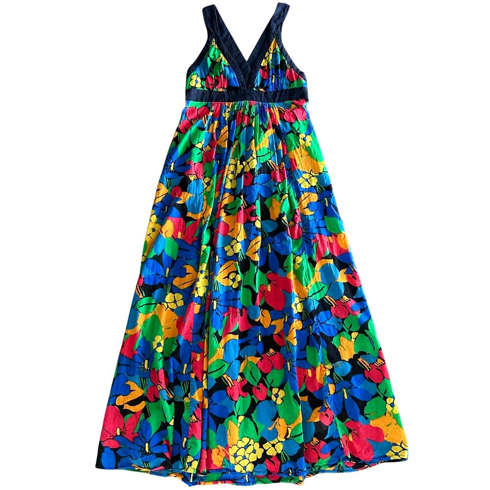 French‎ Connection Floral Maxi Dress Multicolor Black V-Neck Crossover Back M